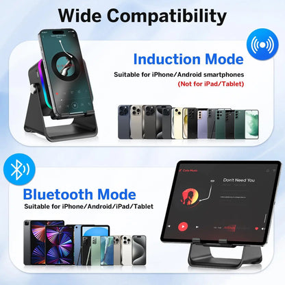 (upgraded)5 In 1 Auto-induction 5000mAh Wireless Induction Speaker 8 RGB Lights HIFI Sound Portable Bluetooth Phone Holder Gifts